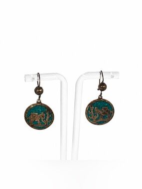 VTG Sterling Silver earrings turquoise Donkey Cactus Western Hecho Mexico LC